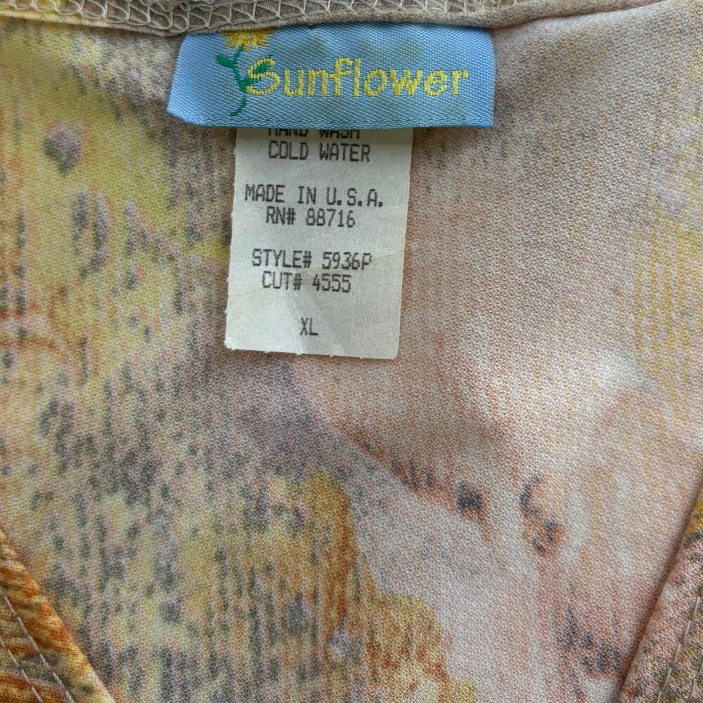 Sunflower Earth Tone Abstract Twist Front Cap Sleeve Top XL - Picture 8 of 8